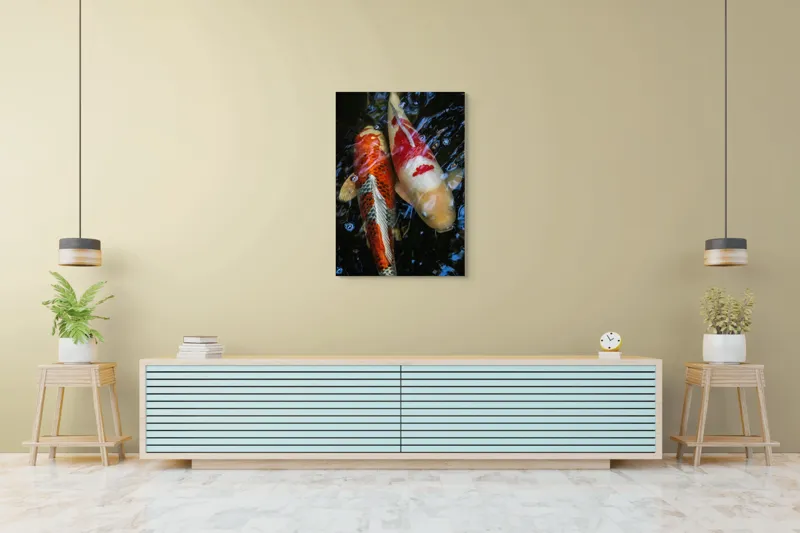 Tablou Canvas, "Dansul liniștit al peștilor koi", Pești, Apă, Culori, Reflecții, Natură, Liniște, Mișcare, Armonie, 70 x 100 cm – poza 5