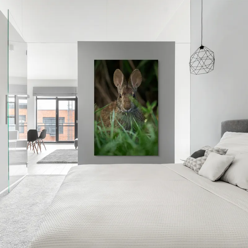 Tablou Canvas, "Urechile curioase ale iepurelui atent", Iepure, Urechi, Blană, Verdeață, Ochii Curioși, Natură, Fundal Neclar, Animal Sălbatic, Fire De Iarbă, 100 x 150 cm – poza 5