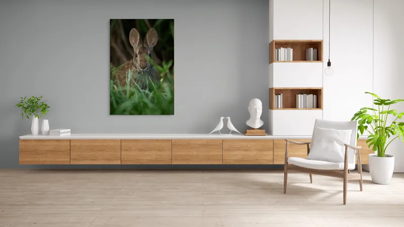 Tablou Canvas, "Urechile curioase ale iepurelui atent", Iepure, Urechi, Blană, Verdeață, Ochii Curioși, Natură, Fundal Neclar, Animal Sălbatic, Fire De Iarbă, 100 x 150 cm – poza 8
