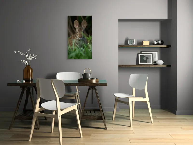 Tablou Canvas, "Urechile curioase ale iepurelui atent", Iepure, Urechi, Blană, Verdeață, Ochii Curioși, Natură, Fundal Neclar, Animal Sălbatic, Fire De Iarbă, 50 x 90 cm – poza 4