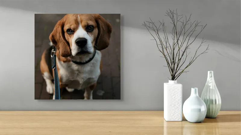 Tablou Canvas, "Beagle privind încrezător spre tine", Nu știu cine este în imagine., 50 x 50 cm – poza 3