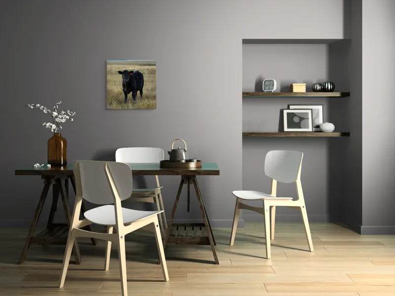 Tablou Canvas, "Vițelul în lumina asfințitului", Negru, Vaci, Prerie, Etichetă, Apus, Câmpii, Iarbă, Singurătate, Siluetă, Culoare, Silențios, 50 x 50 cm – poza 8