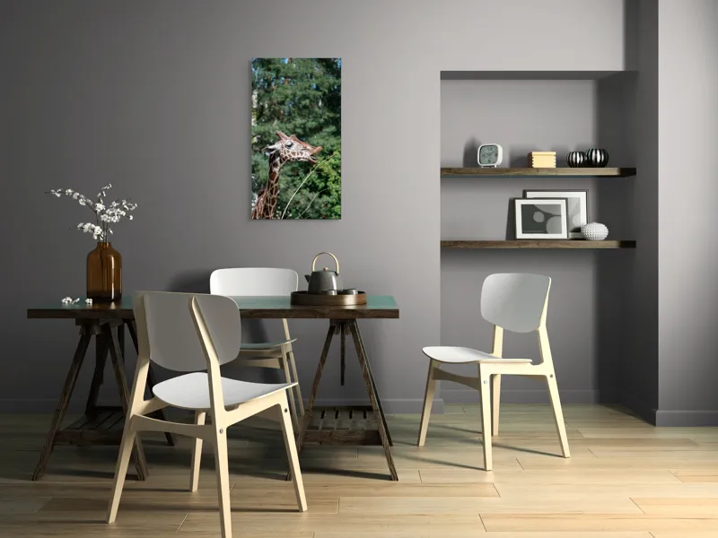 Tablou Canvas, "Girafa savurând hrana sănătoasă", Giraffe, Tree, Leaves, Tall, Nature, Spots, Branches, Green, Wildlife, 50 x 90 cm – poza 4