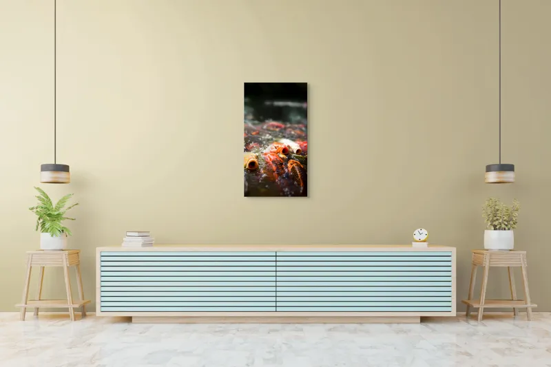 Tablou Canvas, "Dansul vibrant al peștilor Koi", Pești, Apă, Culori, Mișcare, Reflexie, Natură, Lumină, Energie, Viață, 50 x 90 cm – poza 6