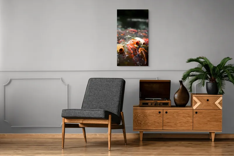 Tablou Canvas, "Dansul vibrant al peștilor Koi", Pești, Apă, Culori, Mișcare, Reflexie, Natură, Lumină, Energie, Viață, 50 x 90 cm – poza 8