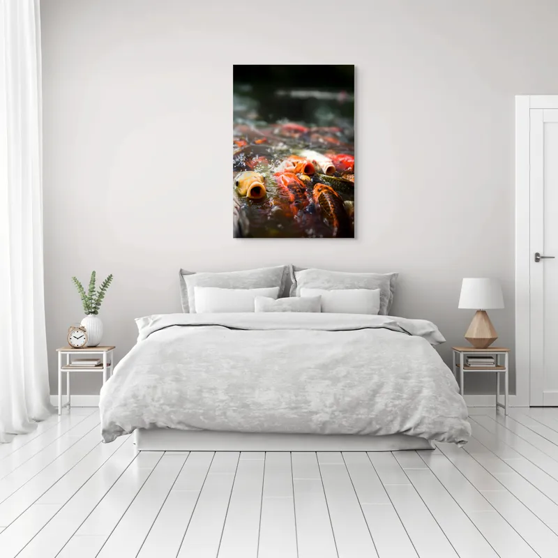 Tablou Canvas, "Dansul vibrant al peștilor Koi", Pești, Apă, Culori, Mișcare, Reflexie, Natură, Lumină, Energie, Viață, 70 x 100 cm – poza 3