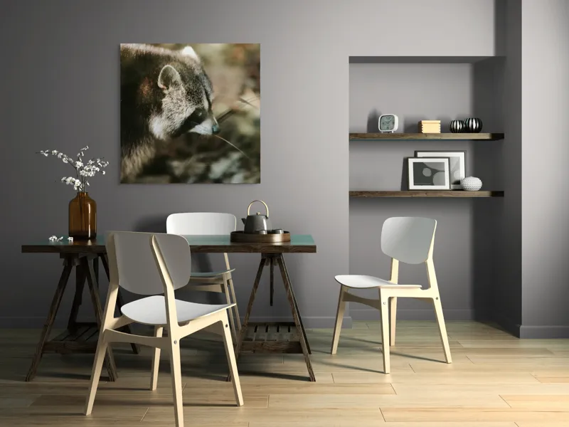 Tablou Canvas, "Blândul spion al pădurii verzi", Blană, Dungi, Urechiușe, Natură, Nas, Verdeață, 100 x 100 cm – poza 6