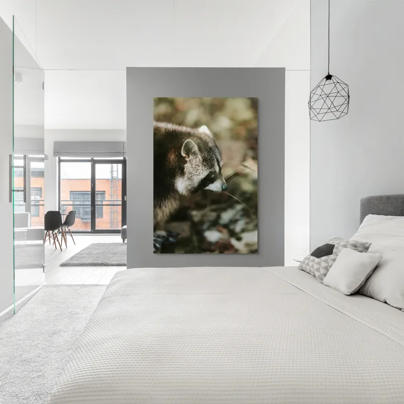 Tablou Canvas, "Blândul spion al pădurii verzi", Blană, Dungi, Urechiușe, Natură, Nas, Verdeață, 100 x 150 cm – poza 5