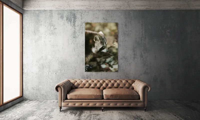 Tablou Canvas, "Blândul spion al pădurii verzi", Blană, Dungi, Urechiușe, Natură, Nas, Verdeață, 100 x 150 cm – poza 6