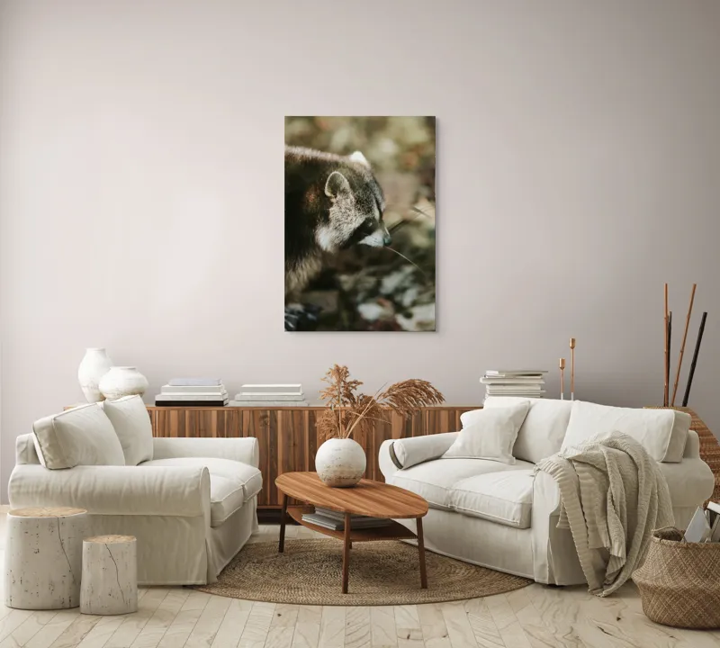 Tablou Canvas, "Blândul spion al pădurii verzi", Blană, Dungi, Urechiușe, Natură, Nas, Verdeață, 70 x 100 cm – poza 4