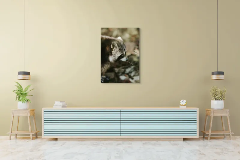 Tablou Canvas, "Blândul spion al pădurii verzi", Blană, Dungi, Urechiușe, Natură, Nas, Verdeață, 70 x 100 cm – poza 5