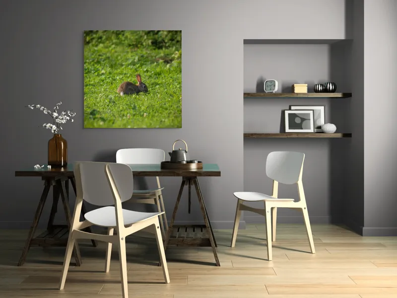 Tablou Canvas, "Iepurașul singuratic pe pajiștea verde", Iepuraș, Verdeață, Natură, Calm, Libertate., 100 x 100 cm – poza 6