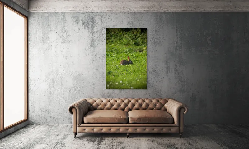 Tablou Canvas, "Iepurașul singuratic pe pajiștea verde", Iepuraș, Verdeață, Natură, Calm, Libertate., 100 x 150 cm – poza 6