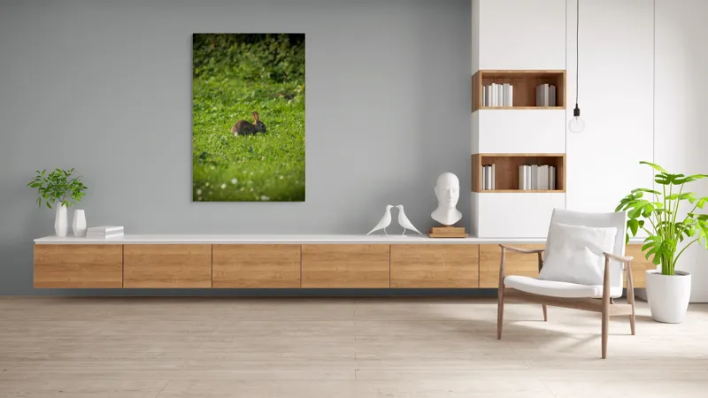 Tablou Canvas, "Iepurașul singuratic pe pajiștea verde", Iepuraș, Verdeață, Natură, Calm, Libertate., 100 x 150 cm – poza 8