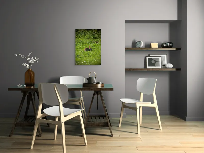 Tablou Canvas, "Iepurașul singuratic pe pajiștea verde", Iepuraș, Verdeață, Natură, Calm, Libertate., 50 x 70 cm – poza 5
