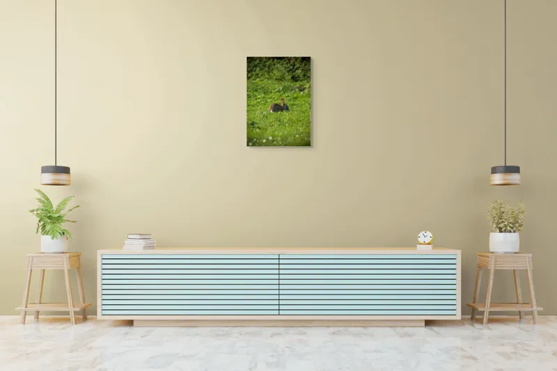 Tablou Canvas, "Iepurașul singuratic pe pajiștea verde", Iepuraș, Verdeață, Natură, Calm, Libertate., 50 x 70 cm – poza 6