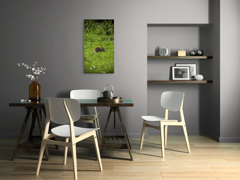 Tablou Canvas, "Iepurașul singuratic pe pajiștea verde", Iepuraș, Verdeață, Natură, Calm, Libertate., 50 x 90 cm – poza 4