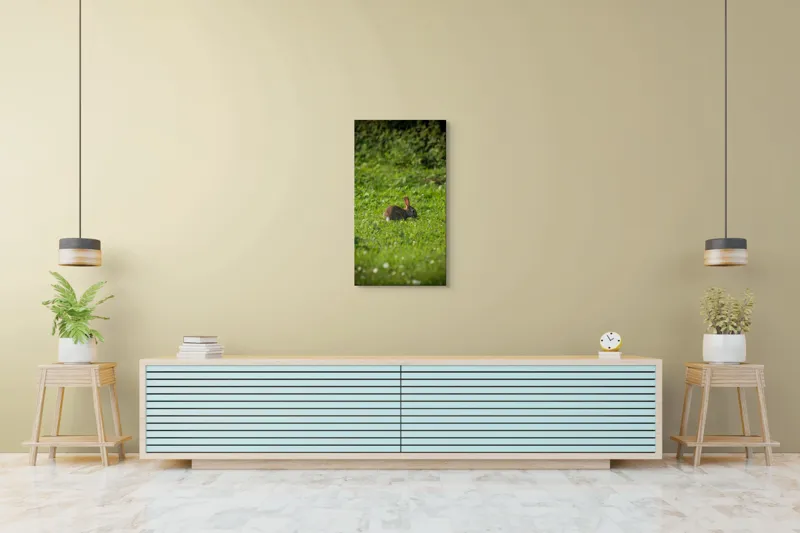 Tablou Canvas, "Iepurașul singuratic pe pajiștea verde", Iepuraș, Verdeață, Natură, Calm, Libertate., 50 x 90 cm – poza 6