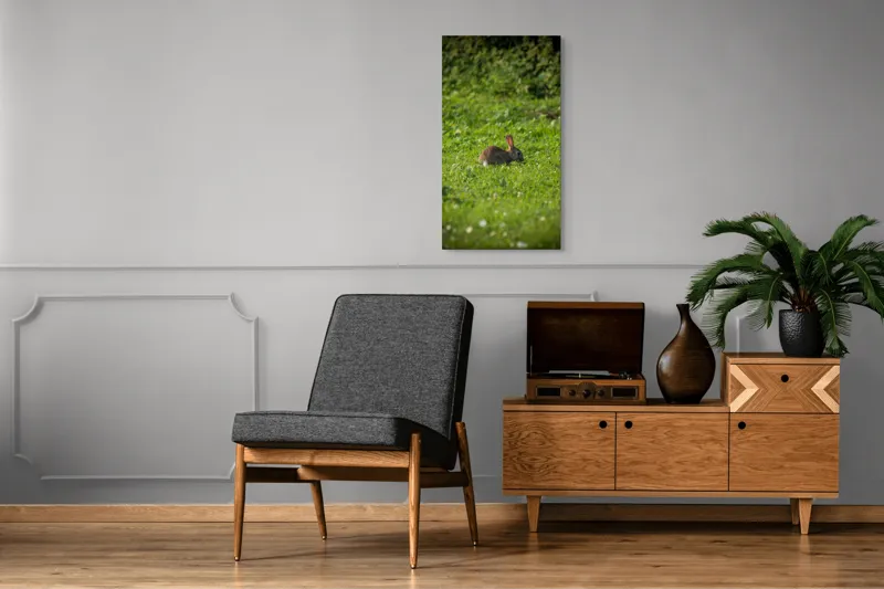 Tablou Canvas, "Iepurașul singuratic pe pajiștea verde", Iepuraș, Verdeață, Natură, Calm, Libertate., 50 x 90 cm – poza 8