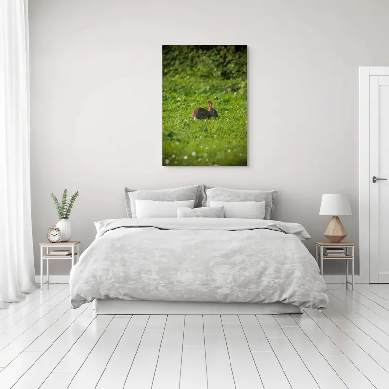 Tablou Canvas, "Iepurașul singuratic pe pajiștea verde", Iepuraș, Verdeață, Natură, Calm, Libertate., 70 x 100 cm – poza 3