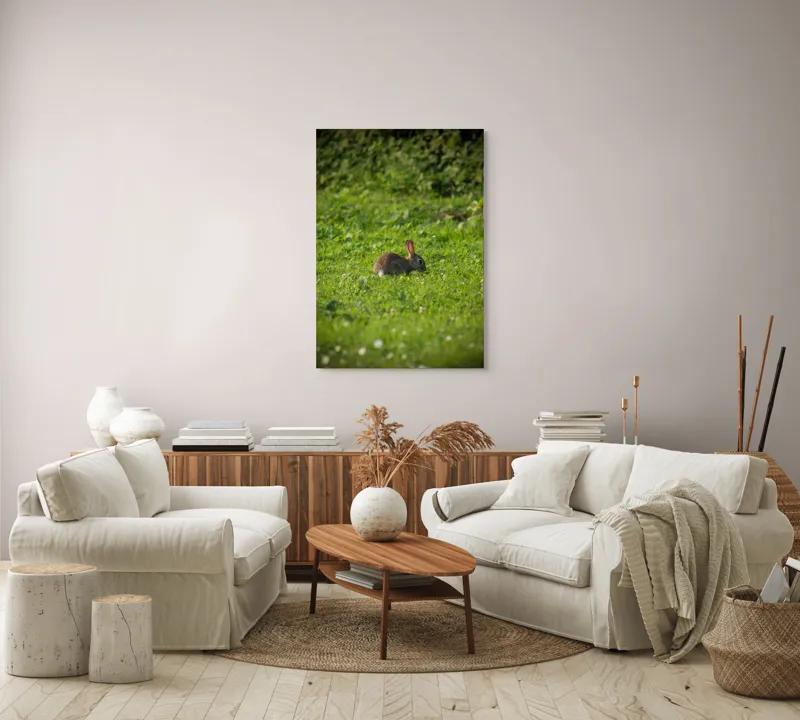 Tablou Canvas, "Iepurașul singuratic pe pajiștea verde", Iepuraș, Verdeață, Natură, Calm, Libertate., 70 x 100 cm – poza 4