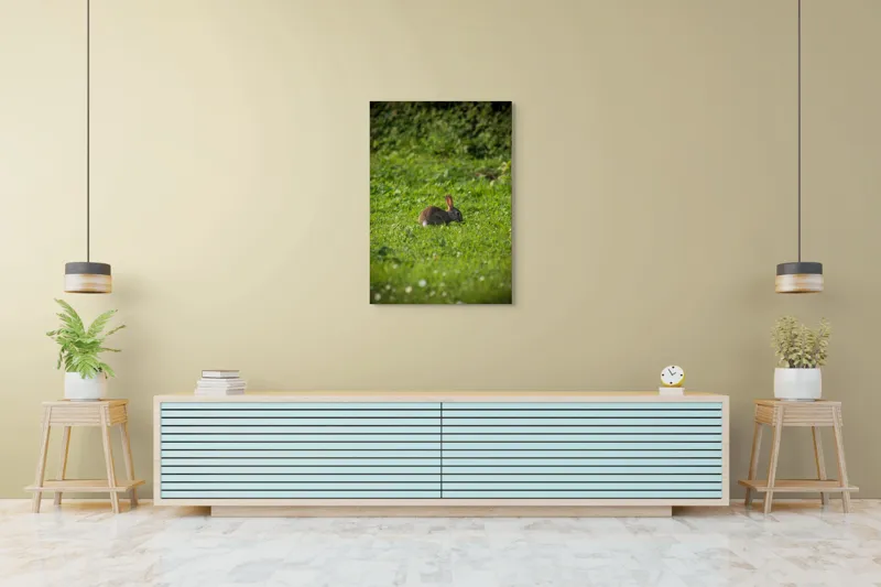 Tablou Canvas, "Iepurașul singuratic pe pajiștea verde", Iepuraș, Verdeață, Natură, Calm, Libertate., 70 x 100 cm – poza 5