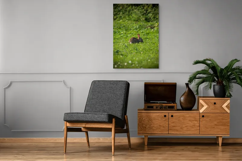 Tablou Canvas, "Iepurașul singuratic pe pajiștea verde", Iepuraș, Verdeață, Natură, Calm, Libertate., 70 x 100 cm – poza 6