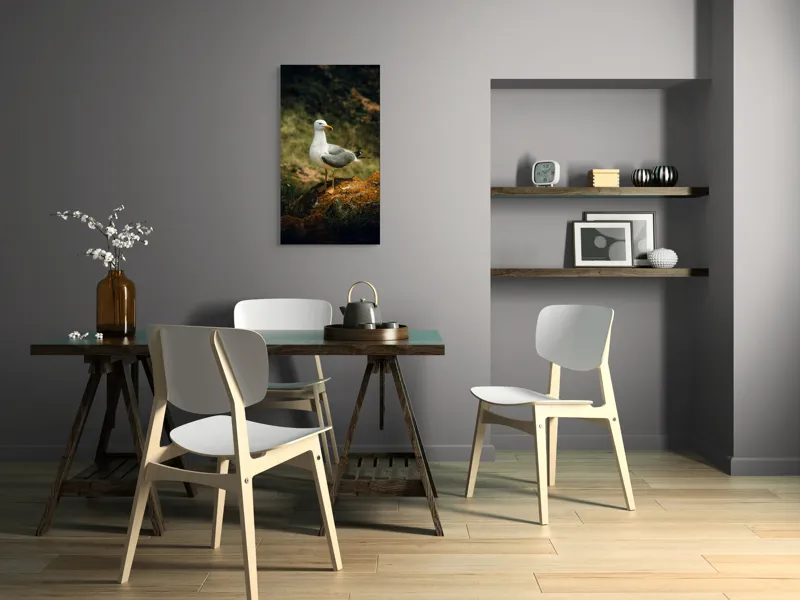 Tablou Canvas, "Pescărușul pe stânca ruginită", Pescăruș, Stâncă, Verdeață, Serenitate, Natură, 50 x 90 cm – poza 4