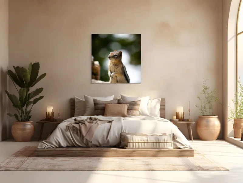 Tablou Canvas, "Veverița atentă pe piatră luminoasă", Nu pot identifica acest animal specific, dar pare să fie un rozător, ca un veveriță sau un chipmunk. Ai vrea să îți ofer mai multe informații despre rozătoare?, 100 x 100 cm – poza 4