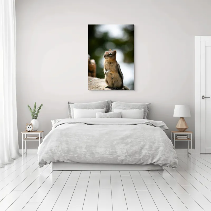 Tablou Canvas, "Veverița atentă pe piatră luminoasă", 70 x 100 cm – poza 3