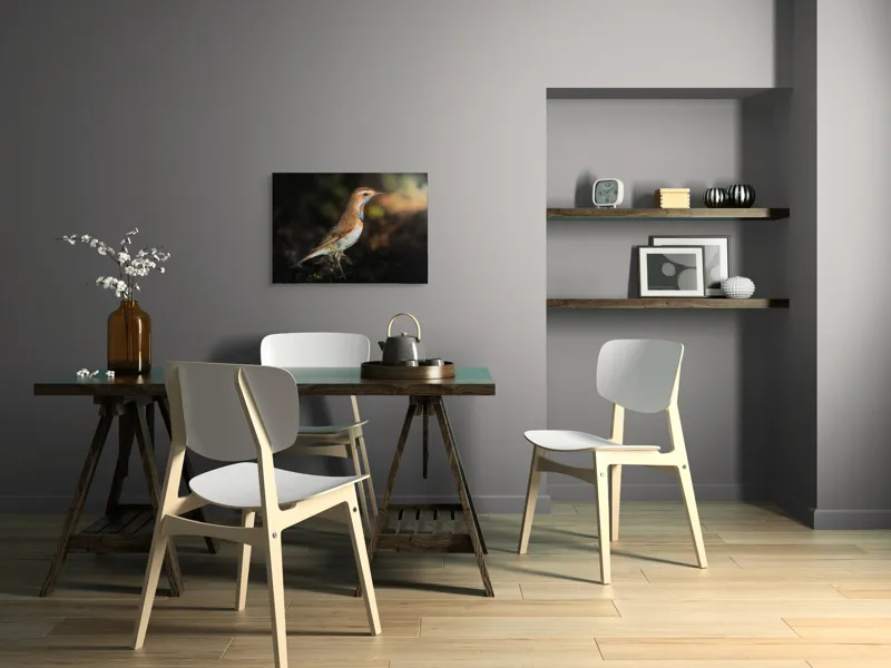 Tablou Canvas, "Privighetoarea în clar de lumină", Pasăre, Penaj, Albastru, Pădure, Lumină, Contrast, Frumusețe, Sălbăticie, 70 x 50 cm – poza 5