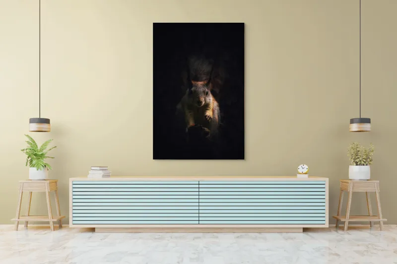 Tablou Canvas, "Veverița în lumina înserării", Squirrel, Darkness, Focus, Shadow, Secretive, 100 x 150 cm – poza 4