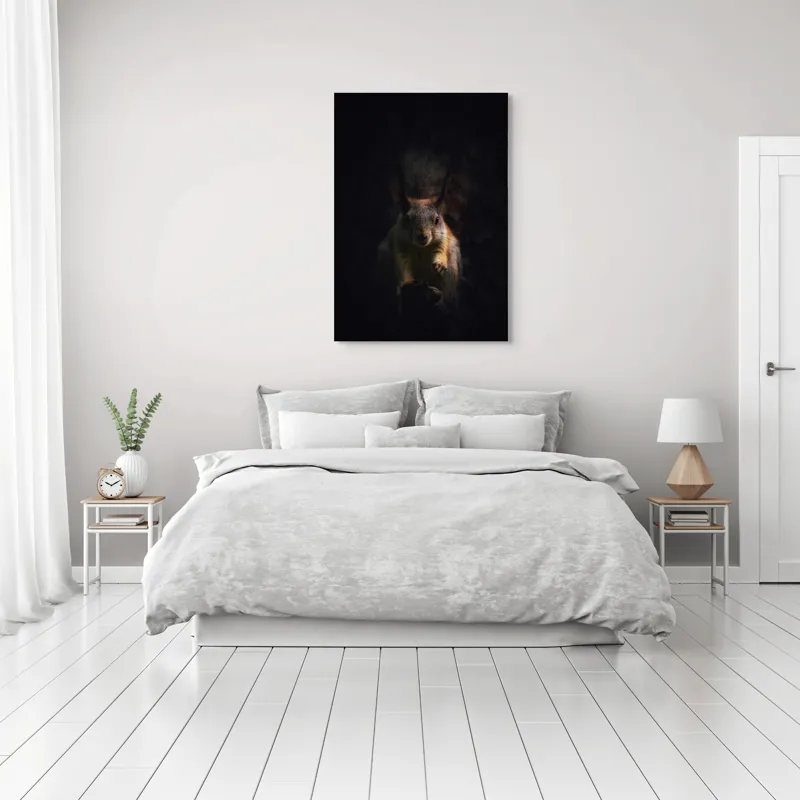 Tablou Canvas, "Veverița în lumina înserării", Squirrel, Darkness, Focus, Shadow, Secretive, 70 x 100 cm – poza 3