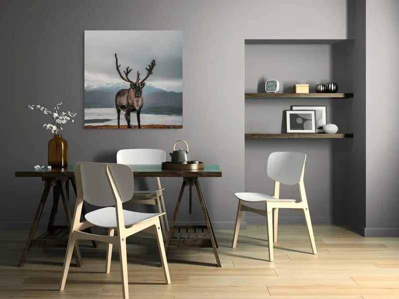 Tablou Canvas, "Rena pe crestele înzăpezite ale Nordului", Majestic, Solitary, Regal, Serene, Wilderness, Antlers, Majestic, Landscape, 100 x 100 cm – poza 6