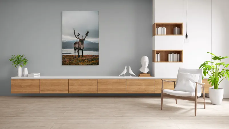 Tablou Canvas, "Rena pe crestele înzăpezite ale Nordului", Majestic, Solitary, Regal, Serene, Wilderness, Antlers, Majestic, Landscape, 100 x 150 cm – poza 8