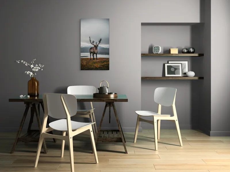 Tablou Canvas, "Rena pe crestele înzăpezite ale Nordului", Majestic, Solitary, Regal, Serene, Wilderness, Antlers, Majestic, Landscape, 50 x 90 cm – poza 4