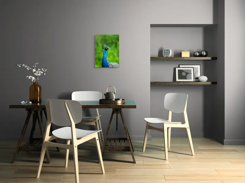 Tablou Canvas, "Păunul într-o zi verde vibrantă", Magnific, Albastru, Penaj, Regal, Vibrant, Majestos, Elegant, Păun, 39 x 54 cm – poza 7