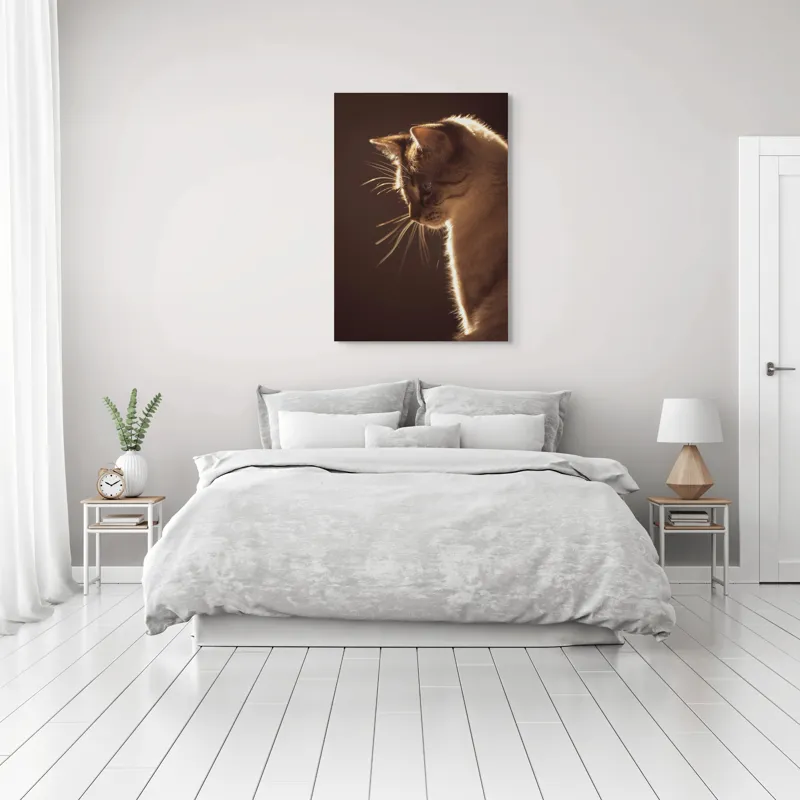 Tablou Canvas, "Lumina blândă a serii feline", Scânteie, Blană, Portret, Lumină, Siluetă, Ochii, Reflexie, Mister, Calm, Grație, 70 x 100 cm – poza 3