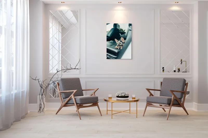 Tablou Canvas, "Cățel odihnindu-se pe banchetă auto", 70 x 100 cm – poza 8