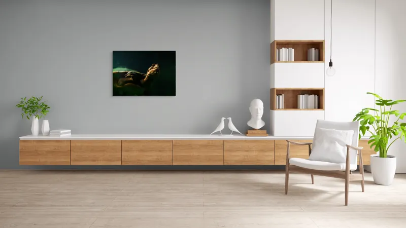 Tablou Canvas, "Broasca țestoasă în profunzimea apei", Tortură, Acvatic, Întuneric, Privire, Solitară, 100 x 70 cm – poza 6