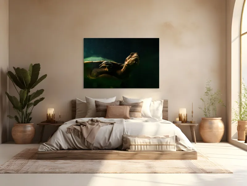 Tablou Canvas, "Broasca țestoasă în profunzimea apei", Tortură, Acvatic, Întuneric, Privire, Solitară, 150 x 100 cm – poza 4