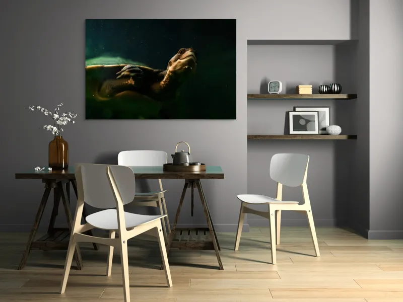 Tablou Canvas, "Broasca țestoasă în profunzimea apei", Tortură, Acvatic, Întuneric, Privire, Solitară, 150 x 100 cm – poza 5