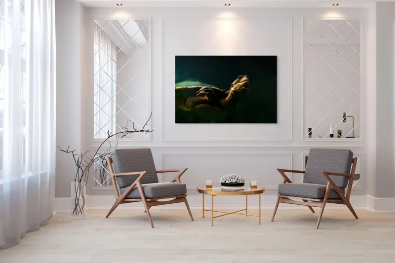 Tablou Canvas, "Broasca țestoasă în profunzimea apei", Tortură, Acvatic, Întuneric, Privire, Solitară, 150 x 100 cm – poza 7