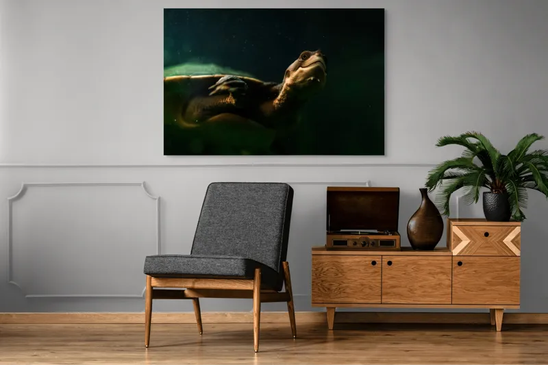 Tablou Canvas, "Broasca țestoasă în profunzimea apei", Tortură, Acvatic, Întuneric, Privire, Solitară, 150 x 100 cm – poza 8
