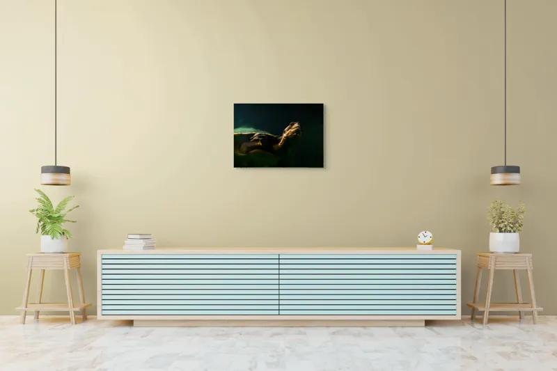 Tablou Canvas, "Broasca țestoasă în profunzimea apei", Tortură, Acvatic, Întuneric, Privire, Solitară, 70 x 50 cm – poza 7