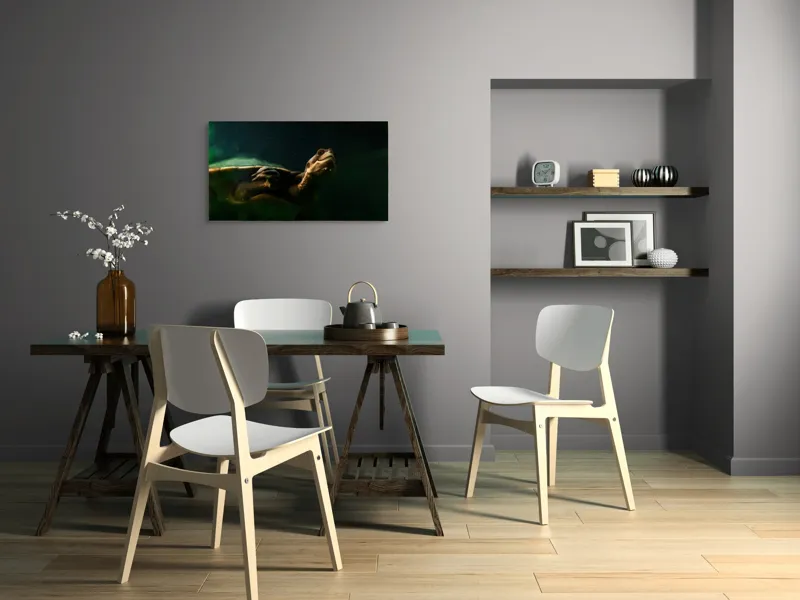 Tablou Canvas, "Broasca țestoasă în profunzimea apei", Tortură, Acvatic, Întuneric, Privire, Solitară, 90 x 50 cm – poza 3