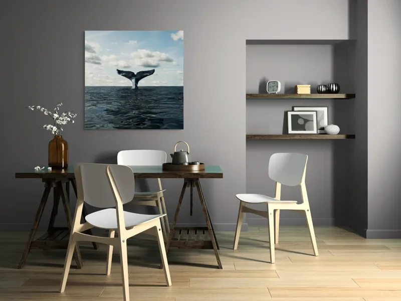 Tablou Canvas, "În adâncurile mării albastre", Cer, Nor, Coada, Balena, Ocean, Valuri, Orizont, Libertate, 100 x 100 cm – poza 6