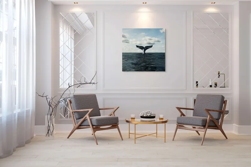 Tablou Canvas, "În adâncurile mării albastre", Cer, Nor, Coada, Balena, Ocean, Valuri, Orizont, Libertate, 100 x 100 cm – poza 7