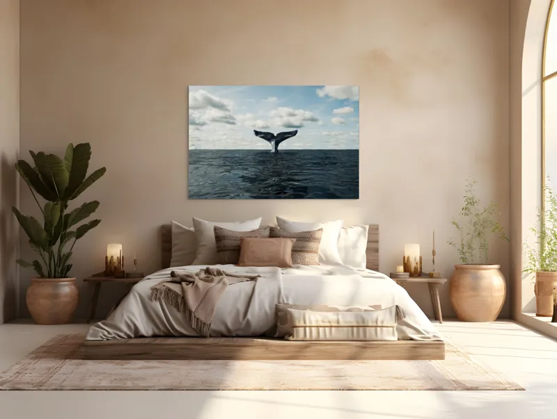 Tablou Canvas, "În adâncurile mării albastre", Cer, Nor, Coada, Balena, Ocean, Valuri, Orizont, Libertate, 150 x 100 cm – poza 4