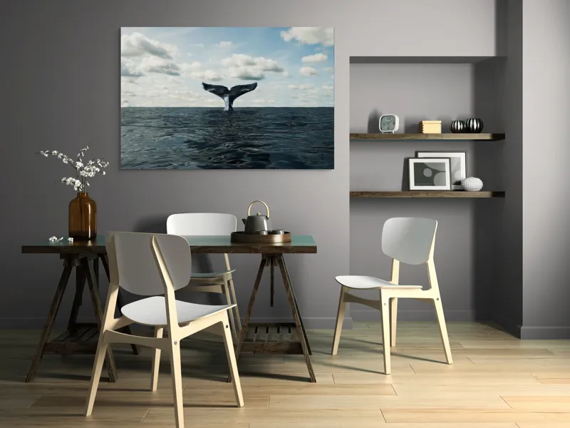 Tablou Canvas, "În adâncurile mării albastre", Cer, Nor, Coada, Balena, Ocean, Valuri, Orizont, Libertate, 150 x 100 cm – poza 5